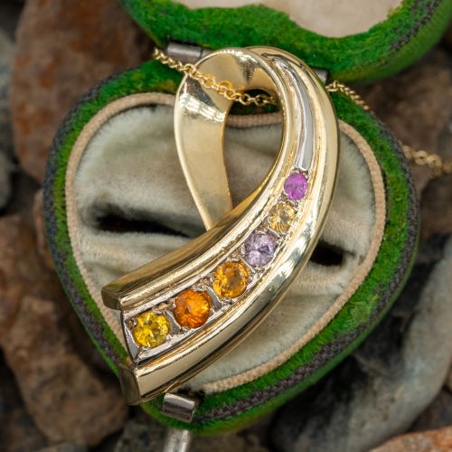 Gold Swirl Multi-Color Sapphire Pendant Necklace 14K Yellow Gold