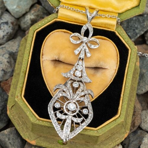 Beautiful Vintage Diamond Pendant Necklace 18K/ 14K White Gold