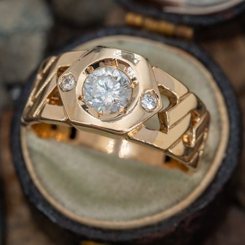 Awesome Chain Motif Mens Diamond Ring 14K Yellow Gold