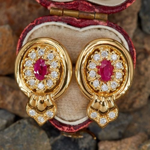 Ruby & Diamond Stud Earrings 18K Yellow Gold