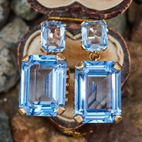 Lab Created Emerald Cut Spinel Earrings 14K Yellow Gold 