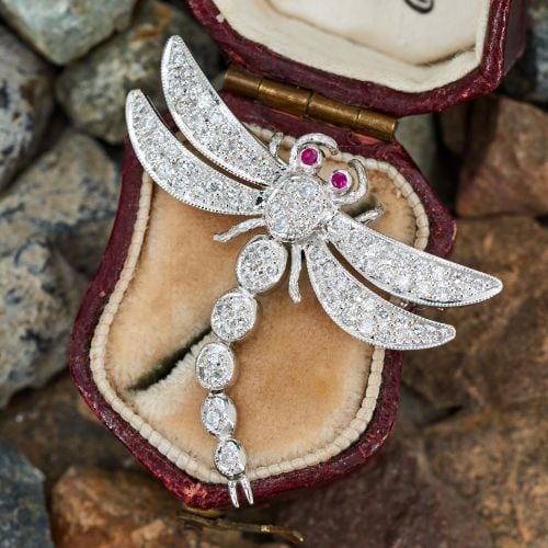 Diamond Dragonfly Brooch/Pin Platinum 