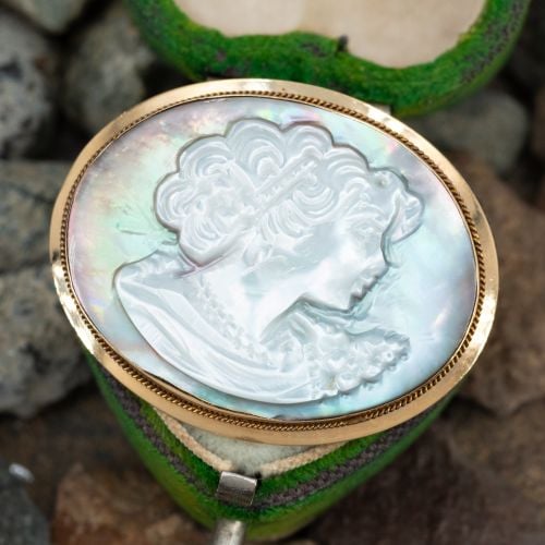 Carved Abalone Brooch Pin Pendant 14K Yellow Gold