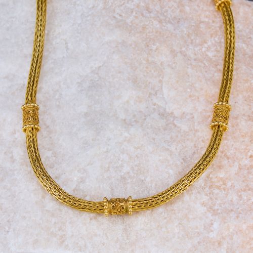 Intricate Foxtail Station Necklace 18K Yellow Gold 