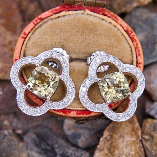 Diaspore Zultainte & Diamond Earrings 14K White Gold