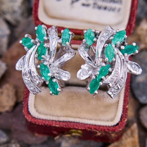 Marquise Emerald & Diamond Spray Earrings Platinum