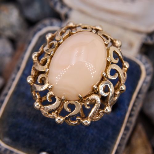 Vintage Angel Skin Coral Cocktail Ring 14K Yellow Gold