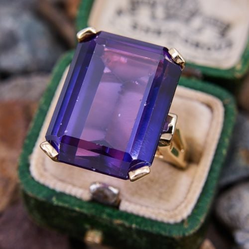 26 Carat Lab Created Color Change Sapphire Cocktail Ring 14K Yellow Gold