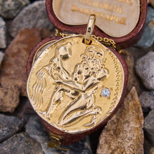 Aquarius Zodiac Disc Diamond Pendant Necklace 14K Yellow Gold