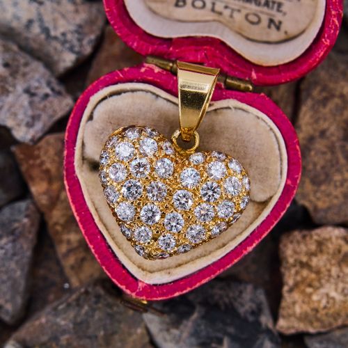 Sparkling Puffed Heart Diamond Pendant 18K Yellow Gold 