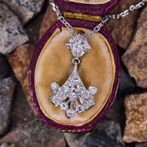 Vintage Masonic Diamond Slide Pendant Necklace 14K White Gold