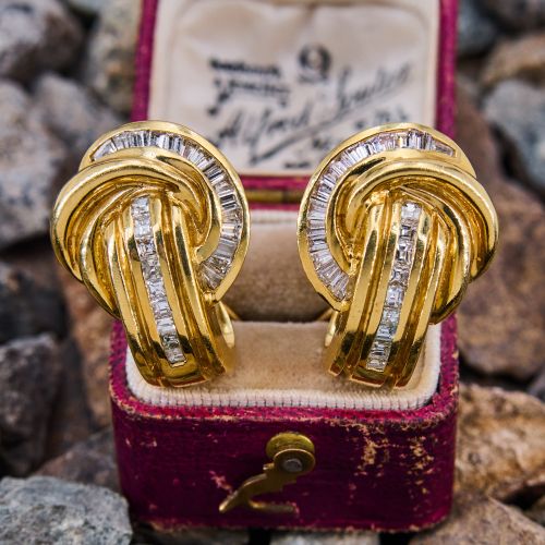Vintage Diamond Knot Drop Earrings 18K Yellow Gold