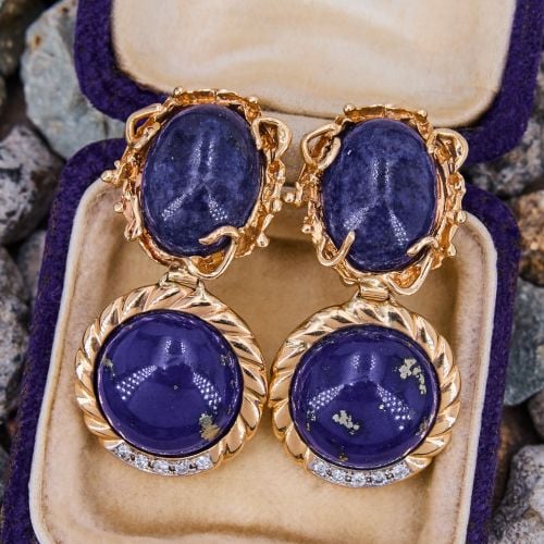 Statement Lapis Lazuli Drop Earrings 14K Yellow Gold 