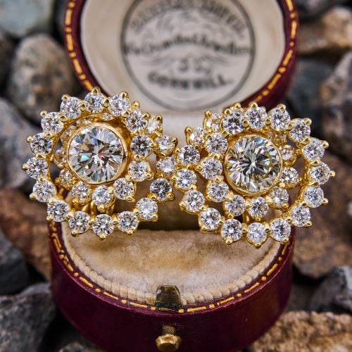 Diamond Spiral Earrings Fold Down Posts 18K Yellow Gold