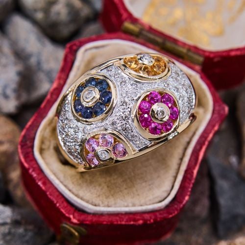 LeVian Sapphire Ruby & Diamond Ring 14K Yellow Gold