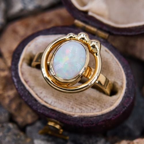 Bezel Set Australian Opal Ring 14K Yellow Gold