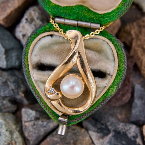 Charming Pearl Slide Pendant Necklace 14K Yellow Gold