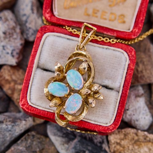 Australian Opal Ribbon Pendant Necklace14K Yellow Gold 
