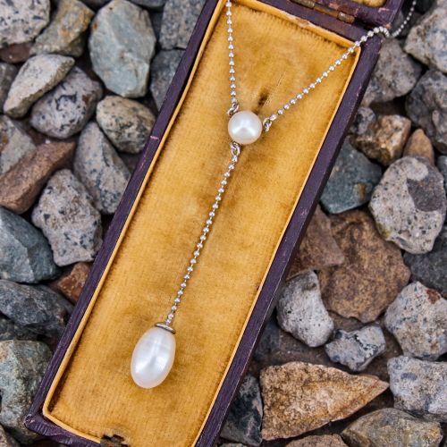 Freshwater Pearl Lariat Drop Necklace 14K White Gold