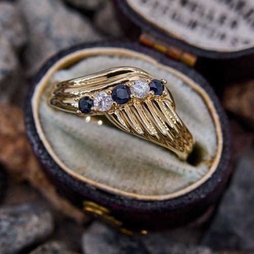 Fluted Sapphire & Diamond Ring 14K Yellow Gold