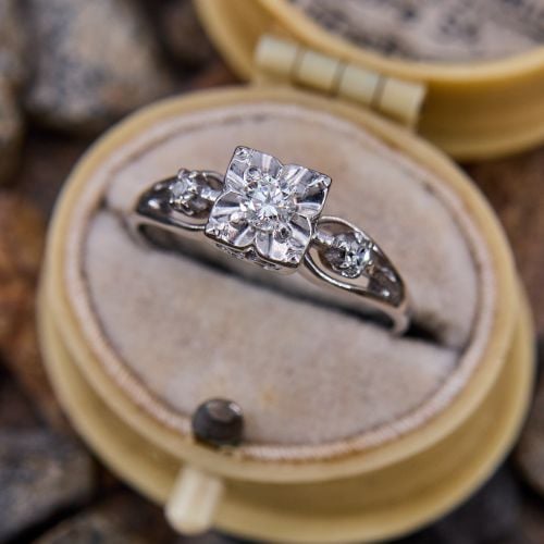 Vintage Illusion Set Diamond Engagement Ring 14K White Gold