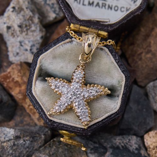 Diamond Starfish Pendant Necklace 14K Yellow Gold