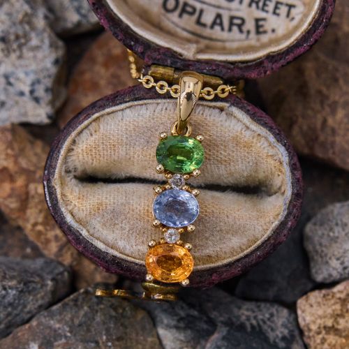 Green Blue & Yellow Sapphire Pendant Necklace Yellow Gold