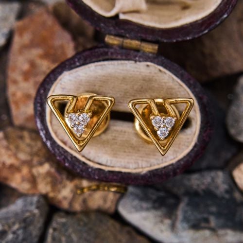 Triangle Framed Diamond Cluster Earrings 18K Yellow Gold