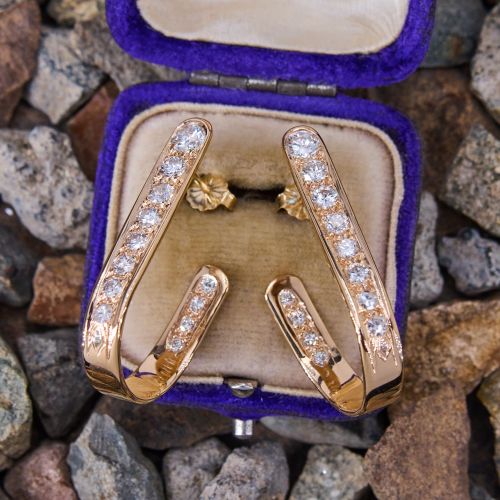 Inside Out J-Hoop Diamond Earrings 14K Yellow Gold