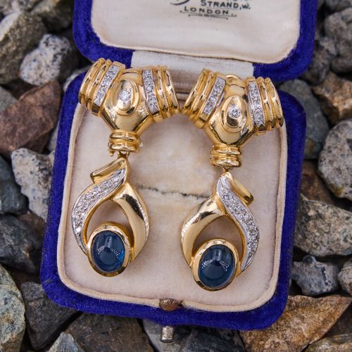 Sapphire & Diamond Dangle Earrings 14K Yellow Gold