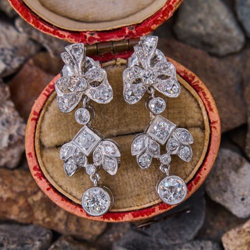 Belle Epoch Style Vintage Diamond Earrings Platinum 