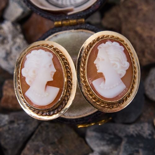 Vintage Cameo Screw-On Earrings 14K Yellow Gold