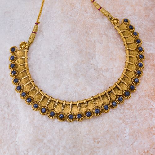 Antique Style East Indian Sapphire Necklace & Matching Earrings 22K Yellow Gold