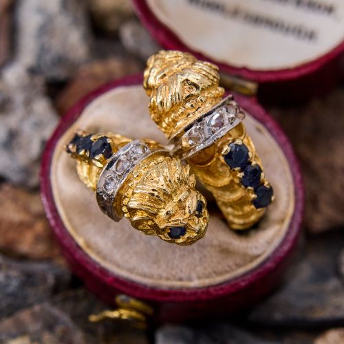 Lion Sapphire & Diamond Bypass Ring 18K Yellow Gold