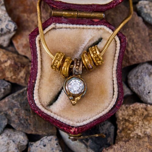 Granulated Diamond Bezel Pendant Necklace 18K Yellow Gold