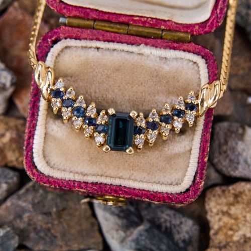 Sapphire & Diamond Necklace 14K Yellow Gold