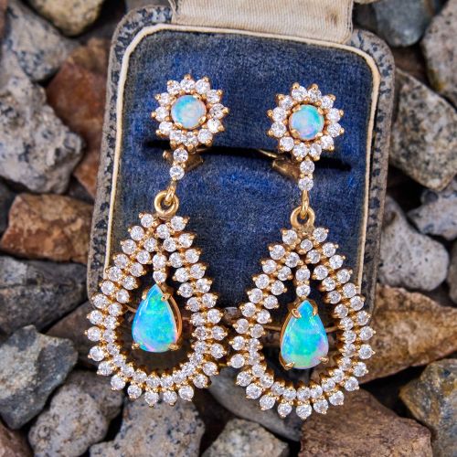 Crystal Opal & Diamond Dangle Earrings 14K Yellow Gold