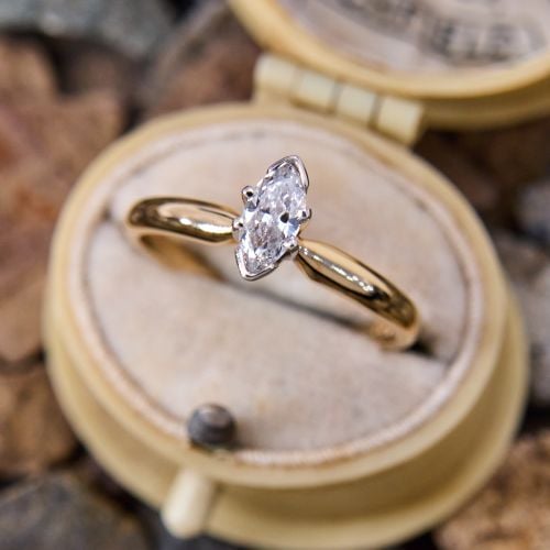 Lovely Marquise Diamond Engagement Ring 14K Yellow Gold