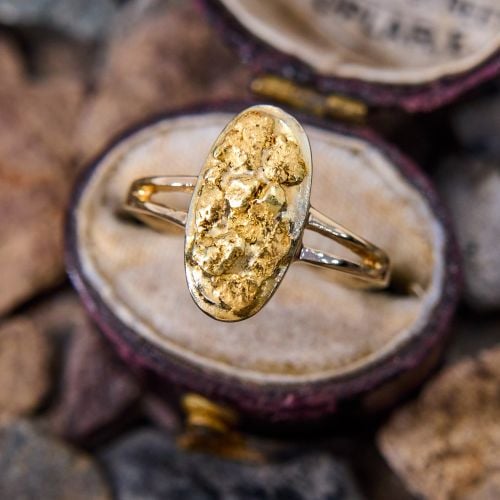 Oval Face Gold Nugget Ring Yellow Gold