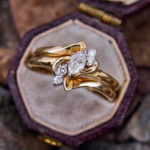 Diamond Engagement Ring Wedding Set 14K Yellow Gold