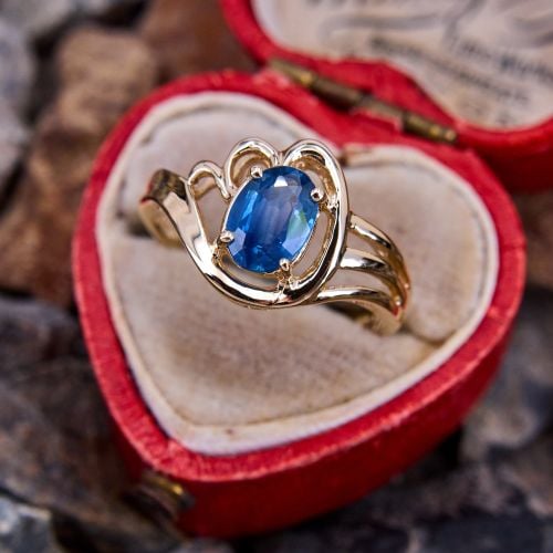 Oval Sapphire Solitaire Ring 14K Yellow Gold