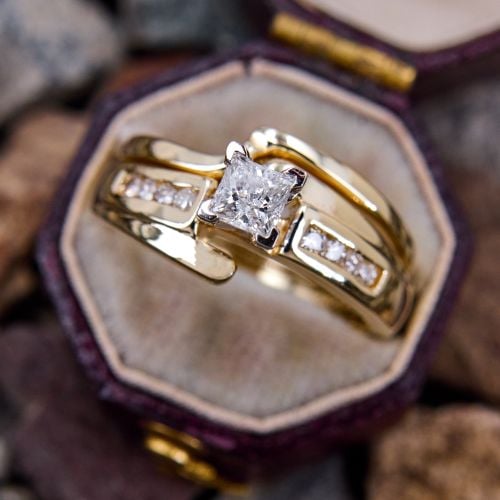 Princess Diamond Engagement Ring Wedding Set 14K Yellow Gold