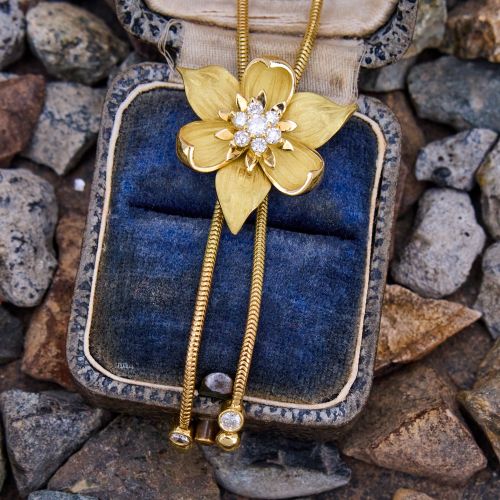 Beautiful Floral Diamond Drop Necklace 18K Yellow Gold 