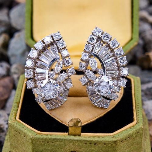 Superlative Vintage Diamond Spray Earrings 18K White Gold