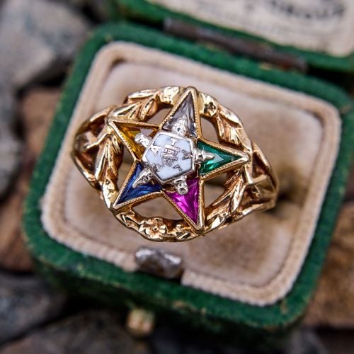 Vintage Order Of The Easter Star Masonic Ring Yellow Gold