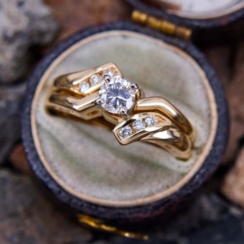 Charming Two Ring Diamond Wedding Set 14K Yellow Gold 