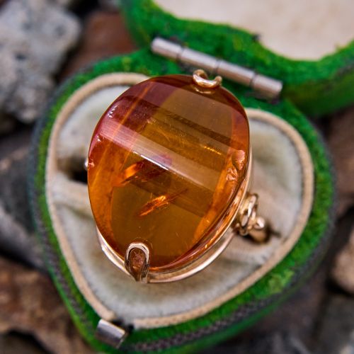 Russian Baltic Amber Ring 14K Yellow Gold