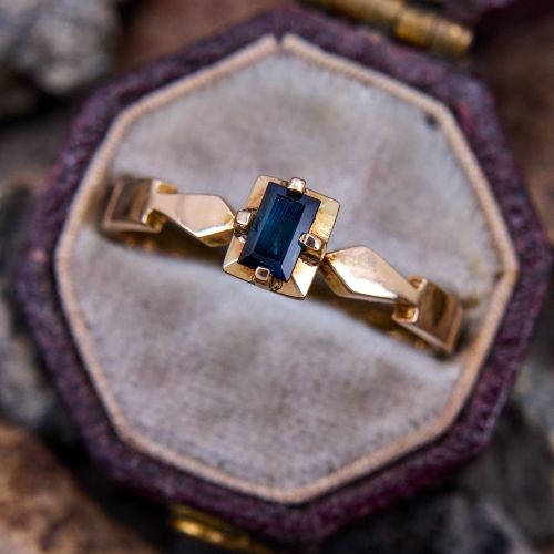 Geometric Baguette Sapphire Ring 14K Yellow Gold 