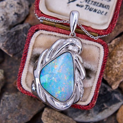 Freeform Boulder Opal Slide Pendant Necklace Platinum