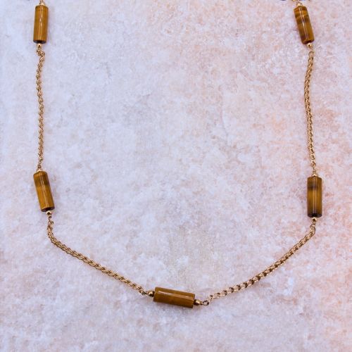 Tigers Eye Station Necklace 14K Yellow Gold 27.5-Inch